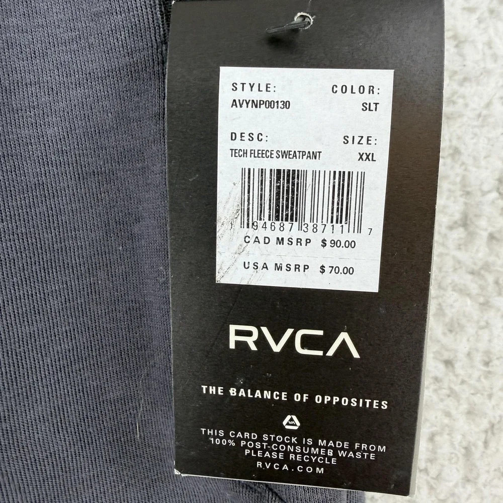 RVCA Mens 2XL Gray Tech Fleece Jogger Sweatpants Zip Pockets AVYNP00130 NWT